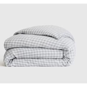 Quince European Linen Duvet Cover Size Gingham Full/Queen Blue Fog #Q77